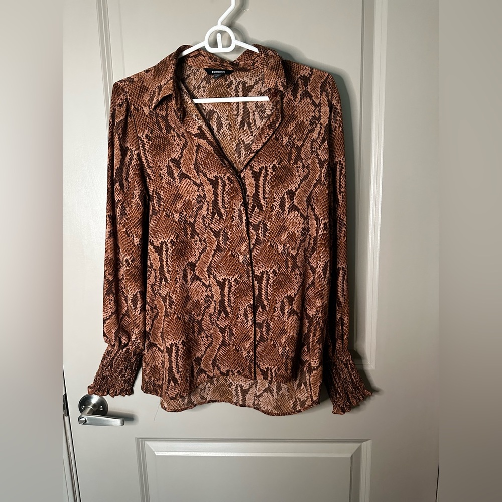 EXPRESS Snakeskin Portofino Chiffon Button Down Top